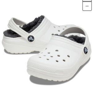 CROCS Classic Lined Clogs White w/ Fleece Grey Lining Size 10 C